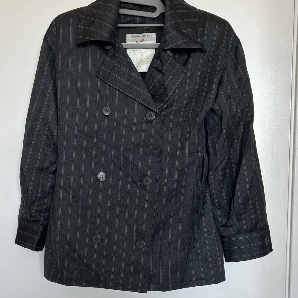 Givenchy Dark Gray Pinstripe Double-Breasted Peacoat